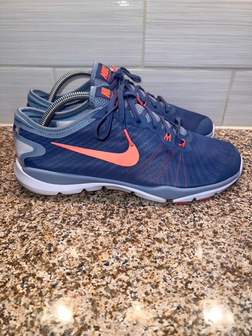 Nike Blue Mesh Training Shoes with Coral Swoosh